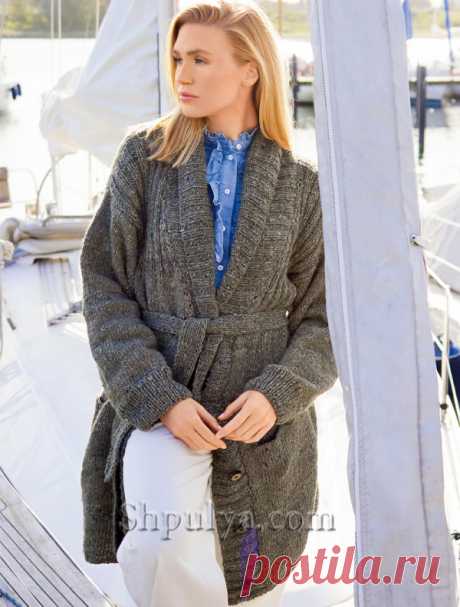 Серый кардиган с шалевым воротником - SHPULYA.com