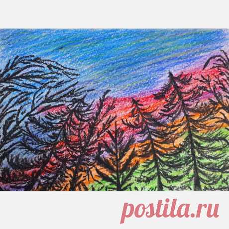 Северное сияние, картина масляной пастелью на бумаге. Пишите для заказа в сообщения.