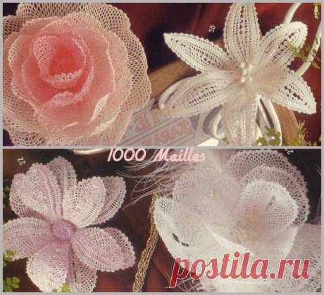 Цветы. Плетение на коклюшках (сколки, 4 шт).