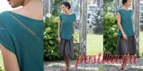 Топ по косой спицами Anniu Топ по косой спицами лицевой гладью узором со спущенными петлями. Свободный женский топ из хлопка, вязаный спицами по косой, с дорожками спущенных петель из новой книги Berroco Portfolio с описанием от Бристол Иви.