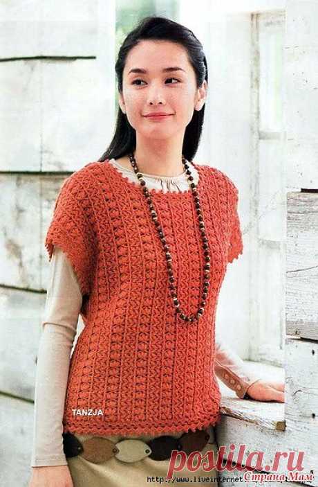 Ажурная безрукавка со спущенным плечом. Крючок.: Дневник группы "ВЯЗАНАЯ МОДА+ ДЛЯ НЕМОДЕЛЬНЫХ ДАМ" - Страна Мам