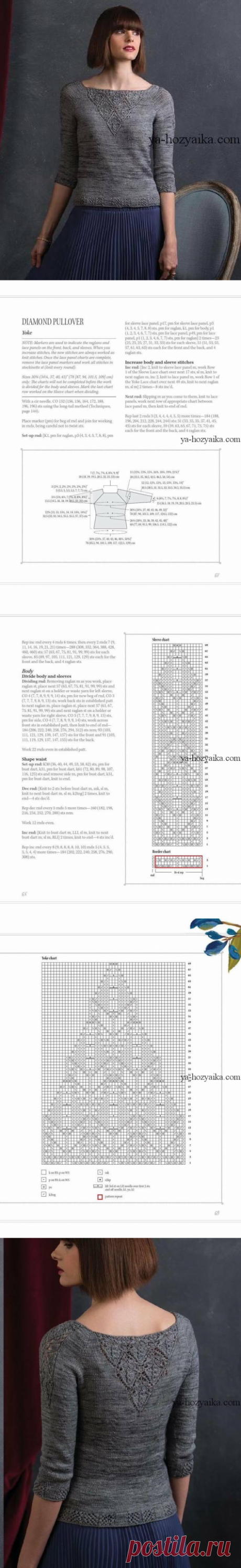 Вязаный спицами женский джемпер victoria. Спицы джемпер с ажурной отделкой