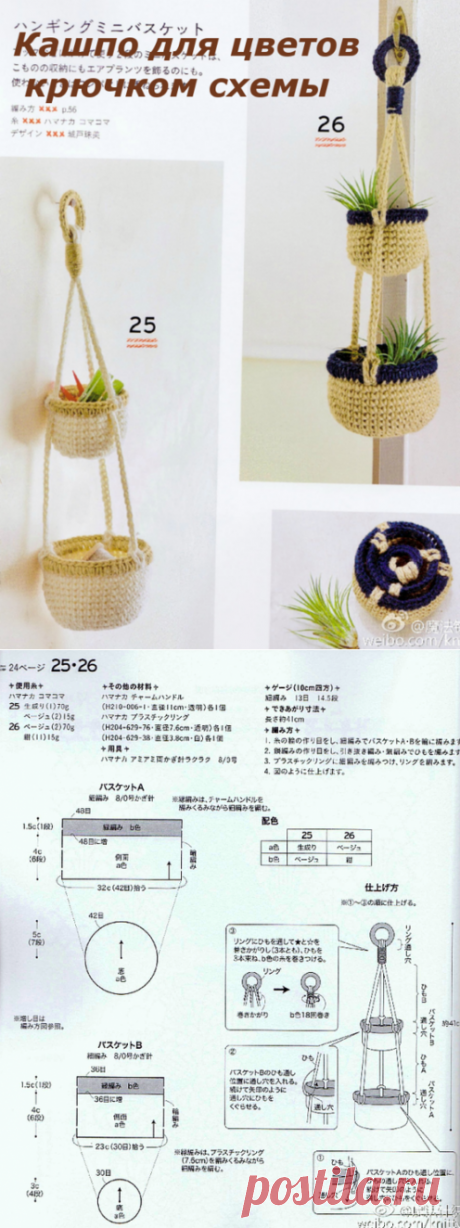 Кашпо для цветов крючком схемы.