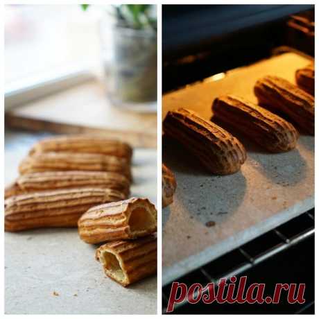 Стандартный базовый рецепт французской pâte à choux из блога Марии Селяниной.
Мария советует смазывать поверхность эклеров или шу яйцом, я использовала Mycrio. Некоторые шефы рекомендуют посыпать сахарной пудрой.
⠀
"250 г воды
5 г соли
5 г сахара
100 г сливочного масла
150 г муки
4-5 яиц*
⠀
Воду смешать с сахаром, солью и нарезанным кубиками маслом (масло кубиками, чтобы успело раствориться к тому моменту, когда вода начнет закипать). Снять с огня и всыпать всю заранее пр...