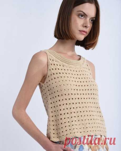 Золотисто-бежевый топ, обновляем летний гардероб