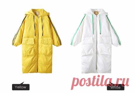 Осень зима женские длинный пуховик теплая куртка желтого и белого цвета с капюшоном Большие размеры кокон Стиль парки спортивная верхняя одежда купить в магазине Lejiafushi на AliExpress