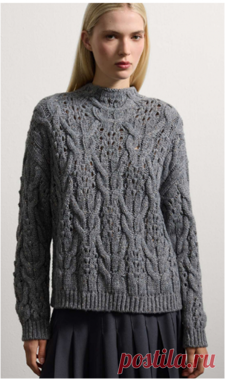 Новинка от Стефанель из коллекции сезона 2025-2026 - джемпер с красивой комбинацией узоров. Схема узора + образец. | Ажурные фантазии | Дзен