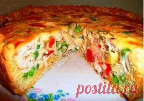 Открытый пирог на кефире с курицей и овощами - Как я приготовила