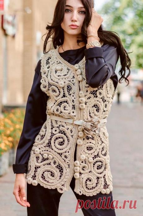 Купить Жилетка вязаная " Золотая роза " - Жилет женский, жилет, жилет вязаный