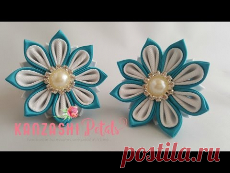 Kanzashi ponytail holder tutorial. DIY kanzashi flower.