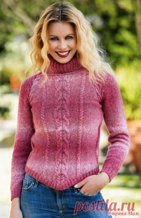 Плавный переход. Классический свитер с V-образной линией низа. Спицы. - ВЯЗАНАЯ МОДА+ ДЛЯ НЕМОДЕЛЬНЫХ ДАМ - Страна Мам