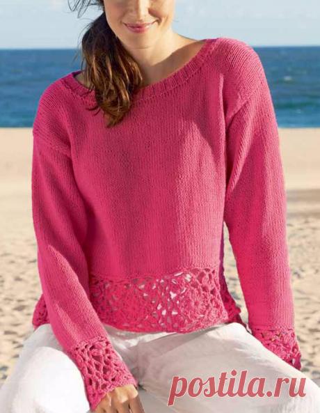 Джемпер с ажурным краем. Спицами и крючком. / Сайт Люди вяжут