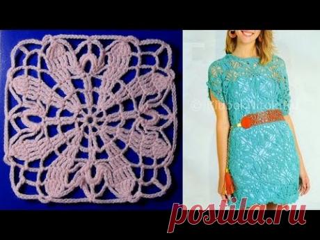 Квадратный мотив крючком. МК.(средний уровень сложности). - YouTube