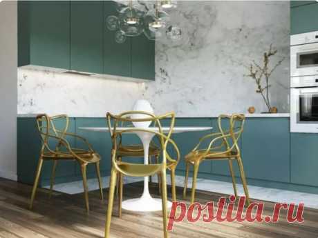 Дизайн кухни в современном стиле предполагает использование нейтральных размытых оттенков: - из тёмных наиболее востребованы синий, лиловый, глубокий серо-зелёный, шоколадный, чёрный; - актуальные светлые – белый, серый, молочный, фисташковый.