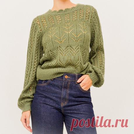 Оливковый джемпер с комбинацией узоров