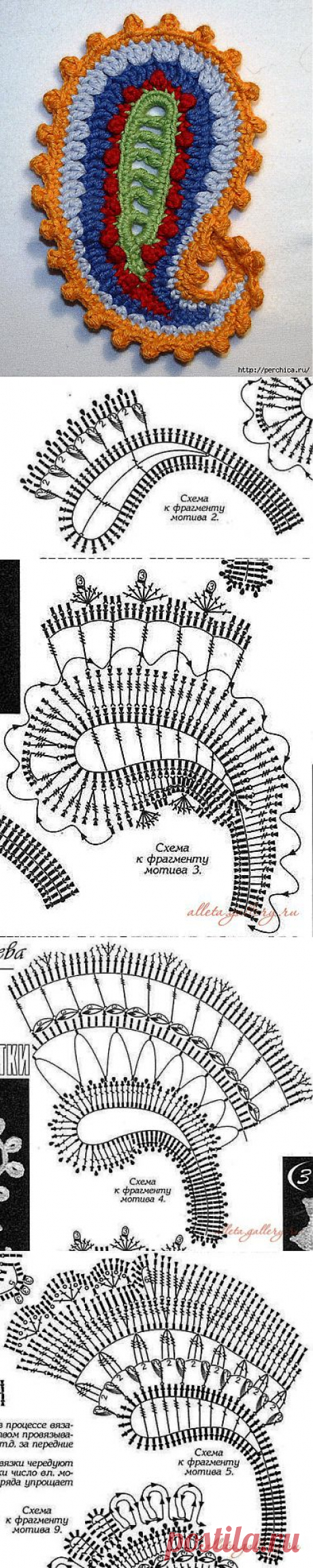 Схемы для вязания турецкого огурца в технике ирландского кружева.