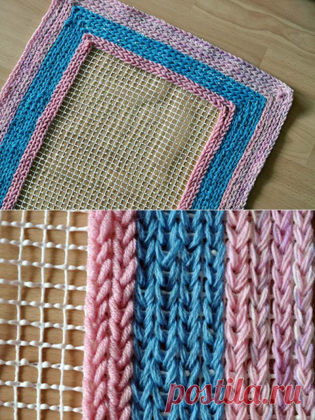 Коврик крючком на сетке из остатков пряжи своими руками