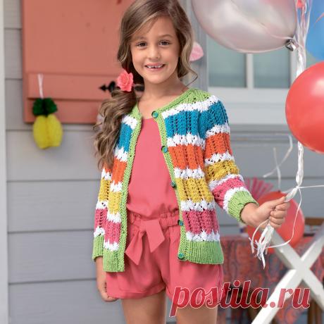 Кофточка с разноцветными полосками и ажурным узором - схема вязания спицами. Вяжем Кофты на Verena.ru