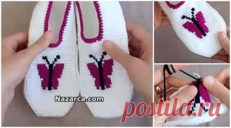 Üzerinde Harika bir Mor Kelebek deseni Olan Tunus İşi Örgü ile Dikişsiz Kelebek Desenli Bayan Patik yapılışı Videolu ve Anlatımlı olarak Tam Açıklamalı Baştan Sona Öğretilen Videosu ile…