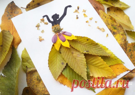 Осенняя аппликация "Девушка в платье из листьев"