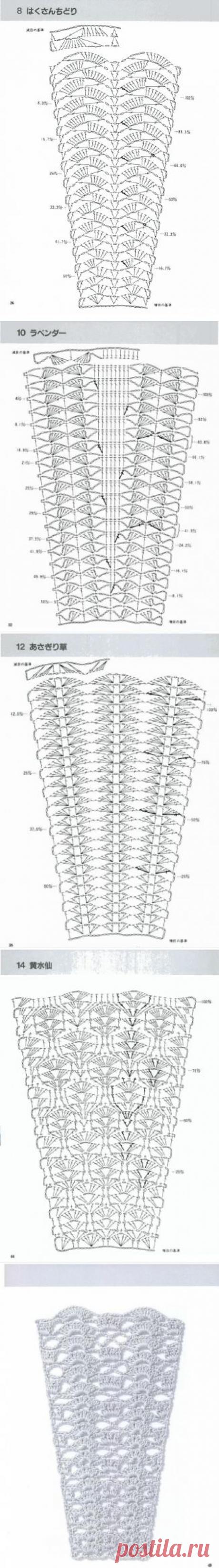 Схемки из японского (китайского?) журнала 2 часть / крючком / Женская одежда крючком. Схемы.
