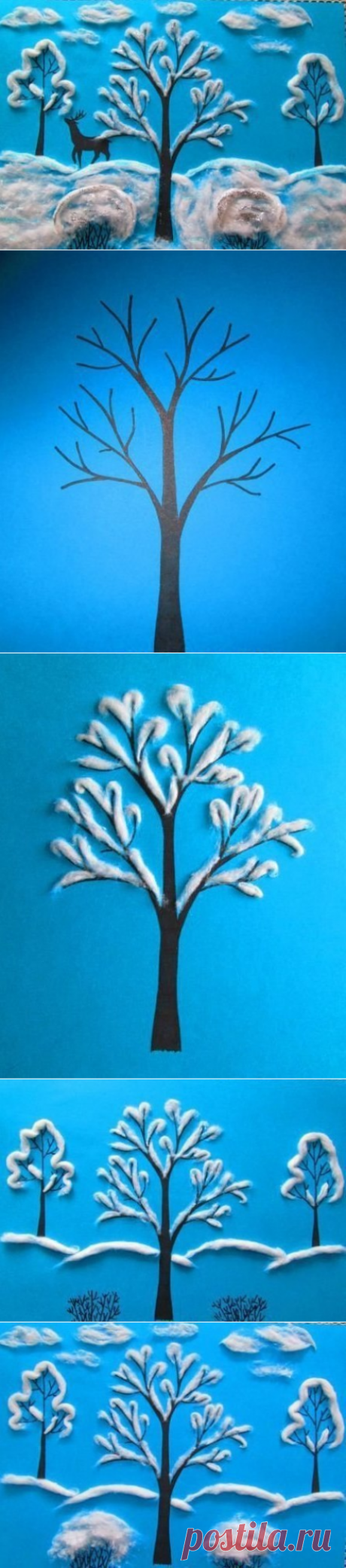 Аппликация из ваты "зима" — Поделки с детьми