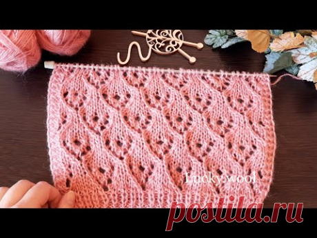 Узор "Ажурные сердечки" спицами.