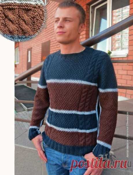 Трехцветный мужской свитер спицами
описание и схема по ссылке: https://povjazem.ru/vyazanie-dlya-muzhchin/sviter-pulover-zhilet/trekhtsvetnyj-muzhskoj-sviter-spicami