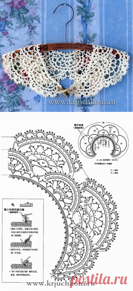 Ажурный вязаный воротничок крючком. Фото и схемы