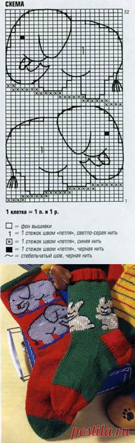 Детские носки со слониками - Детские носочки, гольфы, тапочки спицами