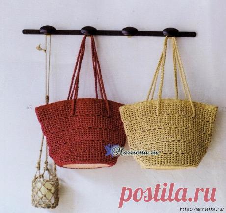 Вяжем крючком летнюю сумку с кожаным дном. Схема вязания