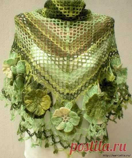 Вязание на вилке цветов для обвязки шали