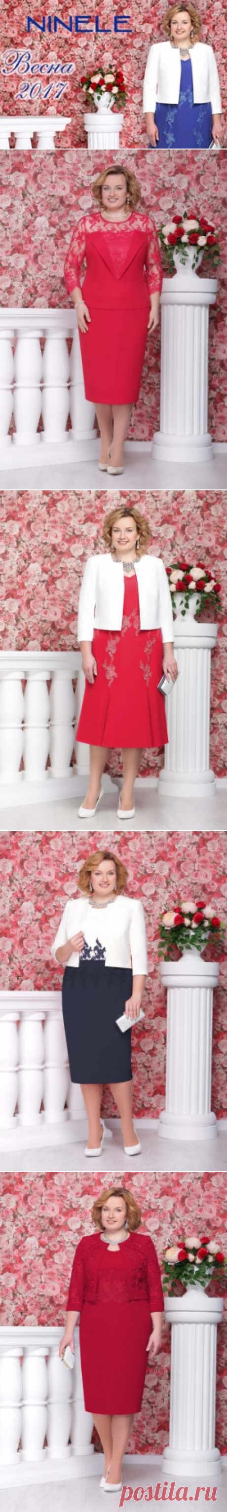 Нарядные платья и платья-двойки для полных женщин белорусской компании Ninele, весна 2017