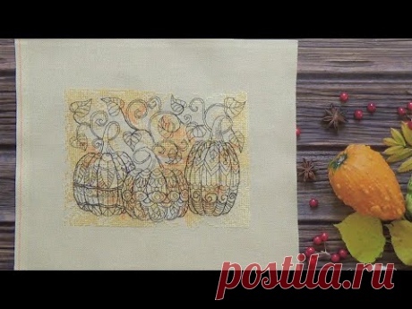 "Ажурные тыквы на акварельном фоне" по схеме от Надежды Маштаковой