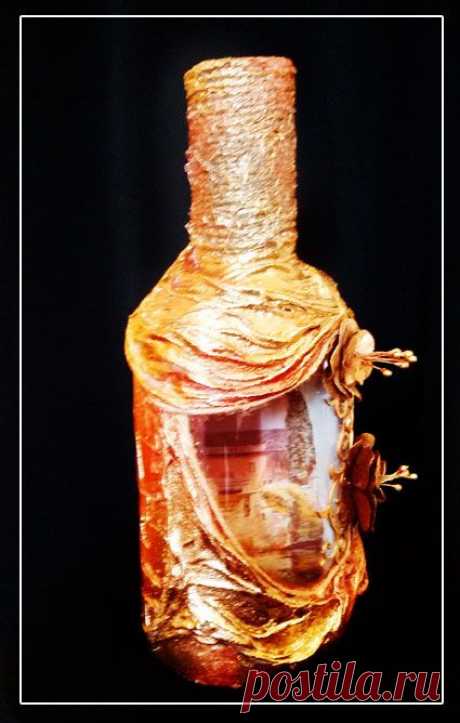 Декор бутылки тканью