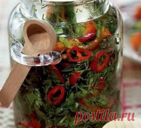 ЗАГОТОВКА - ПРИПРАВА ИЗ ЗЕЛЕНИ
-зелень укропа 1 кг-зелень петрушки 1 кг-зелень сельдерея 1 кг-острый перец 2 шт.-перец сладкий 1 шт. большого размера-соль 400 г1.Зелень петрушки, укропа и сельдерея тщательно вымыть в холодно…