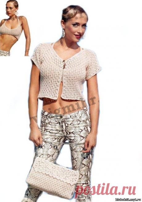 121 Болеро, топ, сумка и серьги вязаные спицами и крючком - Топы, легкие кофты - Вязание для женщин - Каталог статей - Энциклопедия вязания