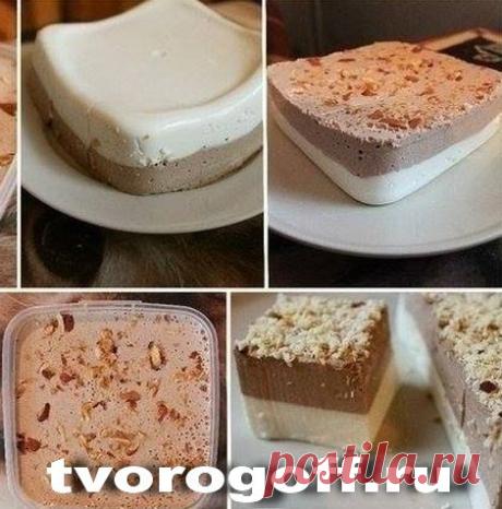 Молоко с творогом, сметана в шоколадном двухслойном десерте