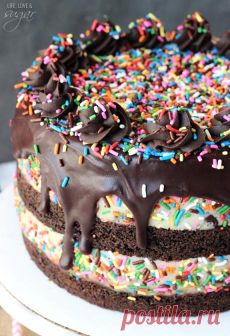 Funfetti Cake Batter Cookie Dough Brownie Layer Cake - Life Love and Sugar