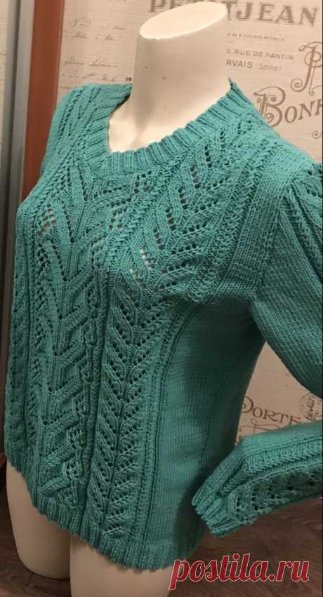 Джемпер "Мята" На просторах интернета нашла описание работ Инны Тищенко. Очень понравился рисунок и решила связать себе.Вот что получилось.
