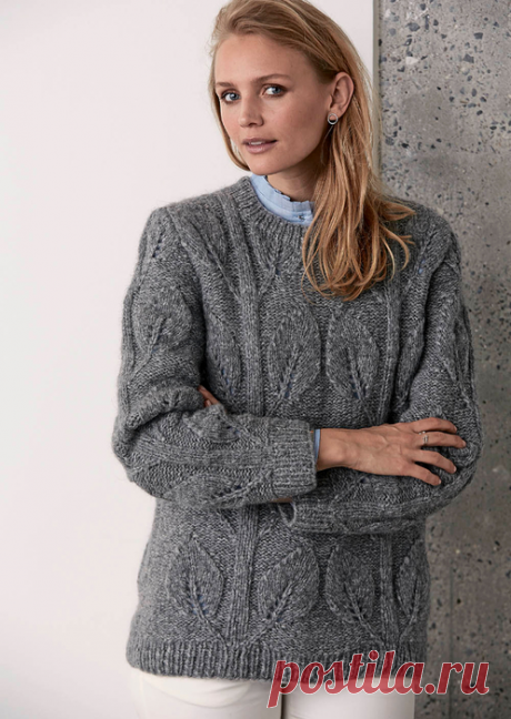 Джемпер и шапочка красивыми узорами спицами