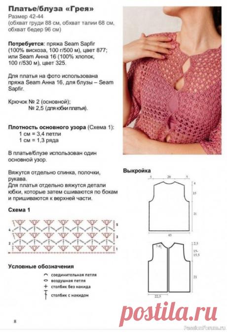 Ажурная кофточка из хлопка. Описание | Женская одежда крючком. Схемы и описание