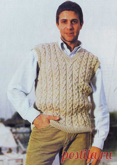 Изысканная бежевая безрукавка - Вязание для мужчин спицами