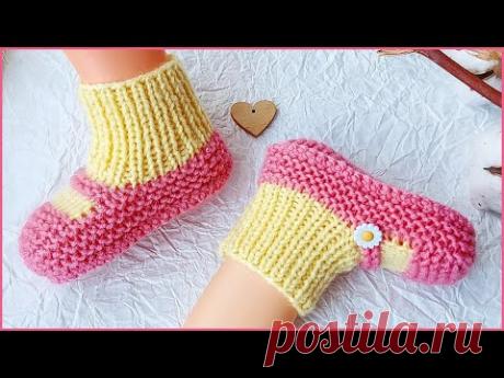 Пинетки спицами. Подробный мастер класс.