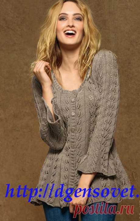 Ажурный жакет-туника спицами от сайта "Парижанка"
