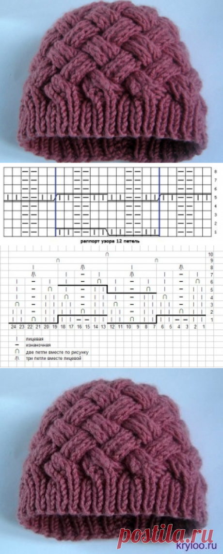 Двустороняя женская шапочка спицами