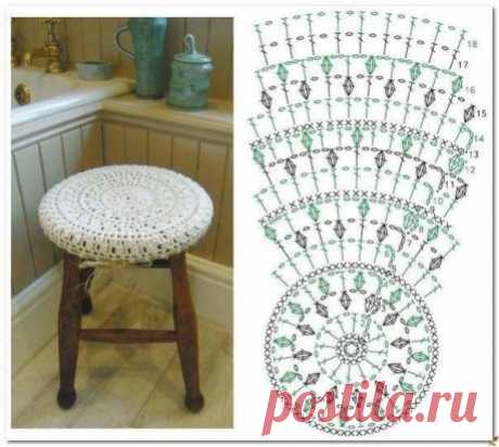 Вязаный чехол на круглый табурет. Рисунок понятный, вяжется за вечер.