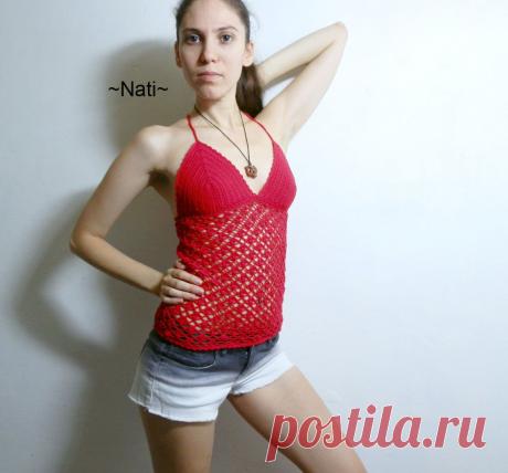 Яркий красный топ.
Состав: 100%хлопок.
Пряжа: Семёновская "Кабле"
Познакомится подробнее с моим творчеством можно в моей группе: https://vk.com/vazanie_ot_nati
Схема этого топа по ссылке