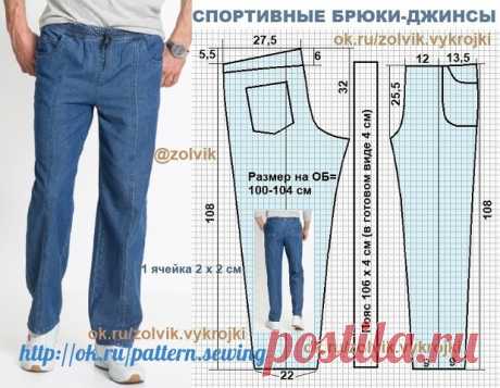 МУЖСКИЕ СПОРТИВНЫЕ БРЮКИ-ДЖИНСЫ #выкройка #идеи #мода #поделки #шитье