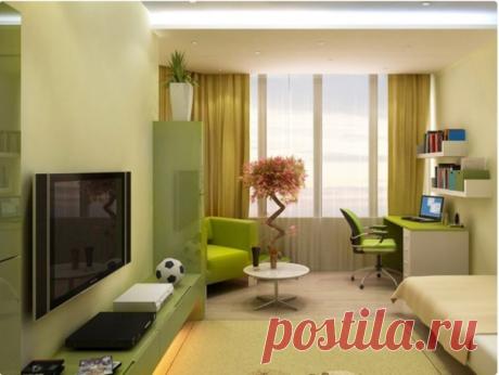 В гостевой комнате фисташковый цвет выигрышно смотрится, если окна выходят на север, освежая и высветляя помещение.